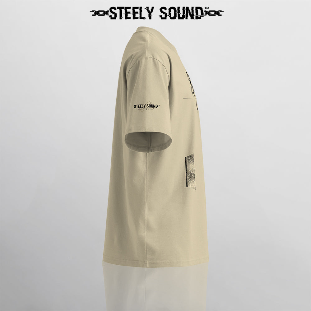 TAGGED25 STEELY SOUND - Beige Oversized Tee