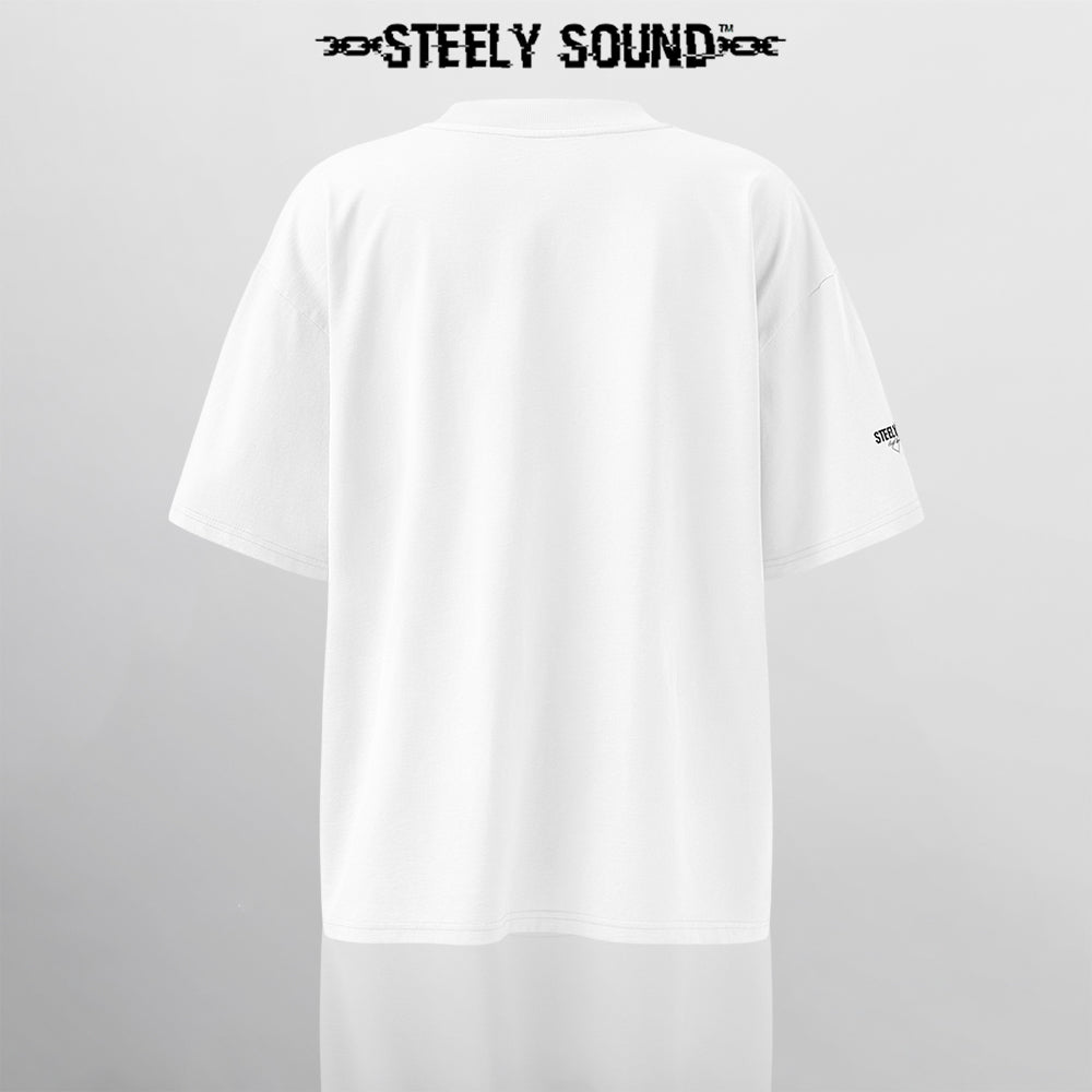 TAGGED25 STEELY SOUND - White Oversized Tee