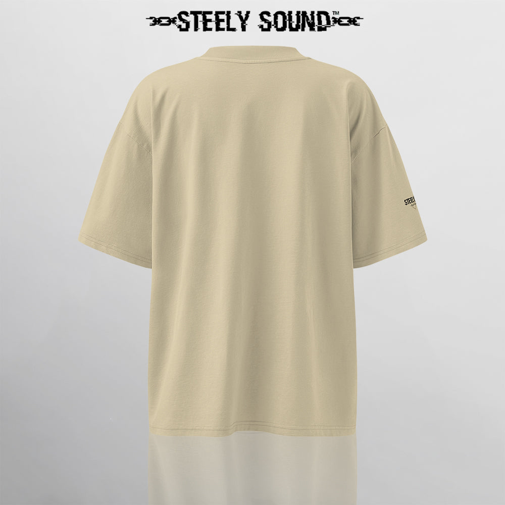 TAGGED25 STEELY SOUND - Beige Oversized Tee
