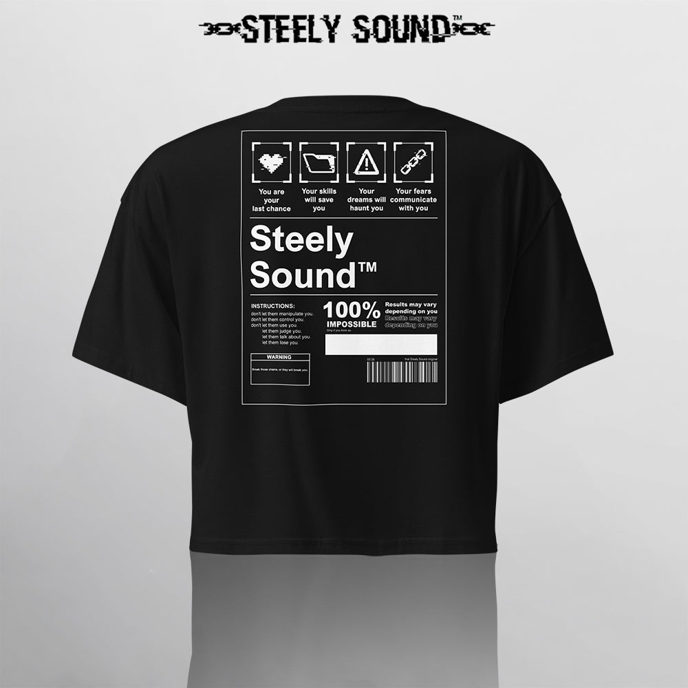 INSTRUCTIONS - STEELY SOUND Black Cropped Tee
