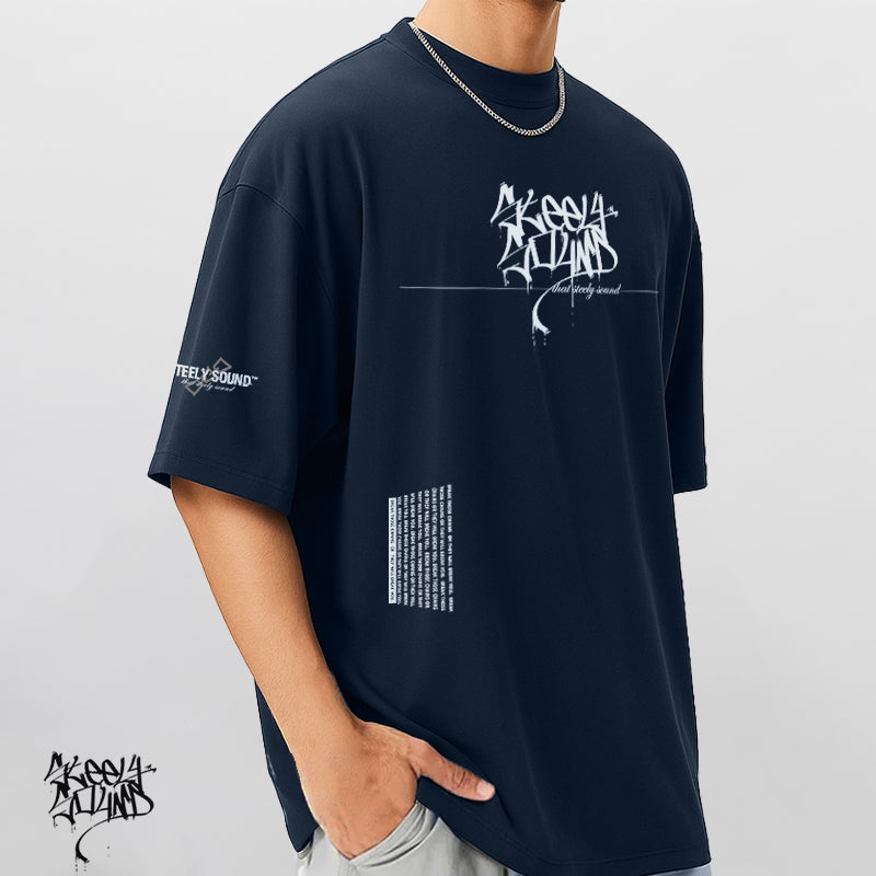 TAGGED25 STEELY SOUND - Navy Oversized Tee