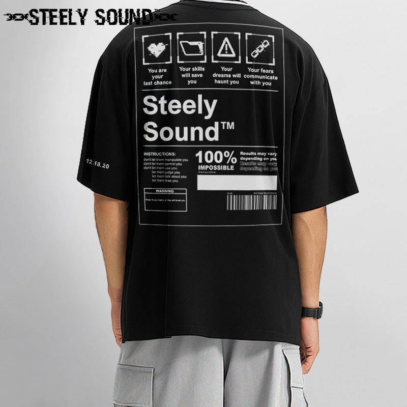 INSTRUCTIONS - STEELY SOUND Black Oversized Tee