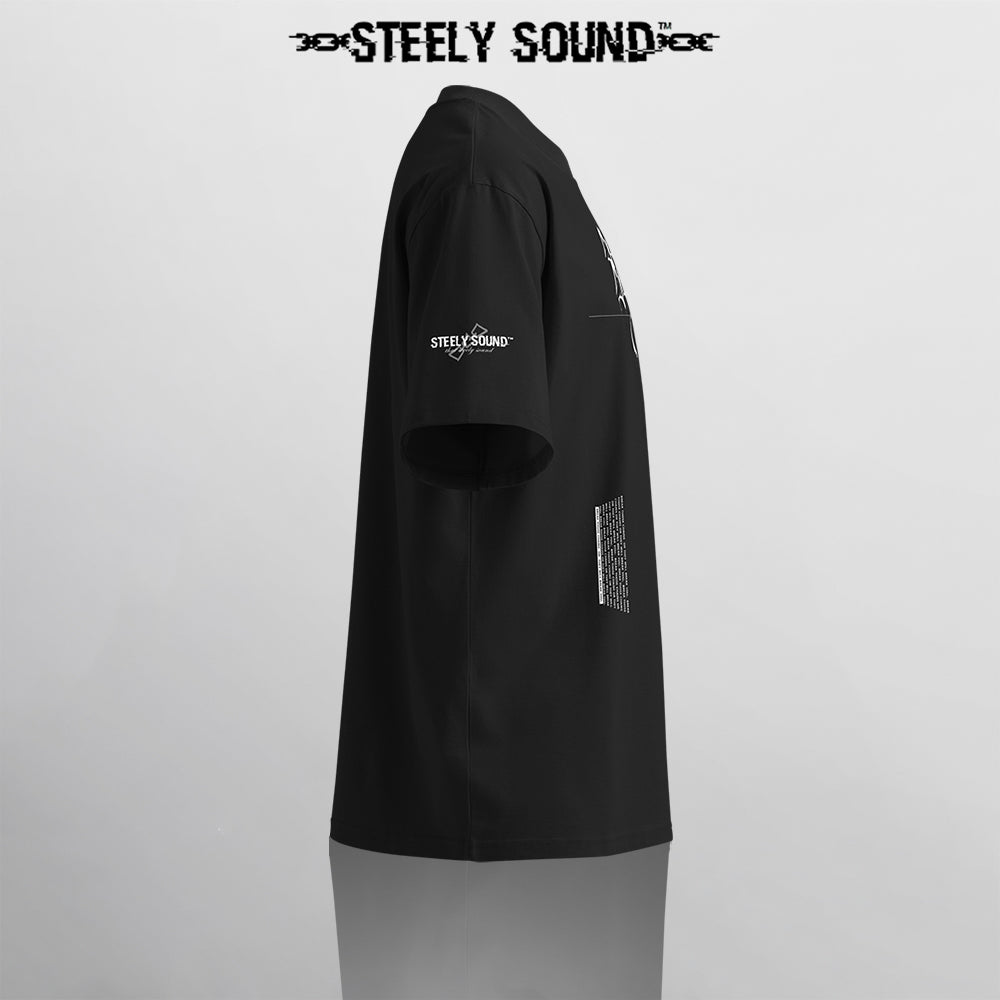 TAGGED25 STEELY SOUND - Black Oversized Tee