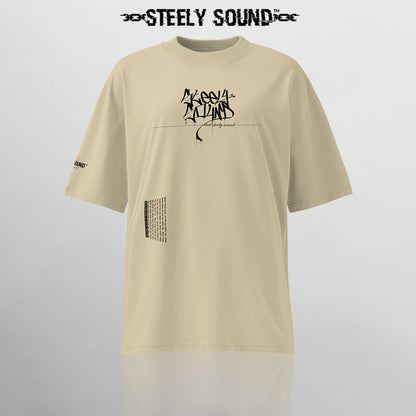TAGGED25 STEELY SOUND - Beige Oversized Tee