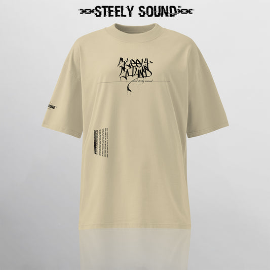TAGGED25 STEELY SOUND - Beige Oversized Tee