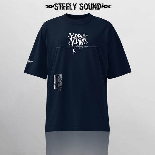 TAGGED25 STEELY SOUND - Navy Oversized Tee
