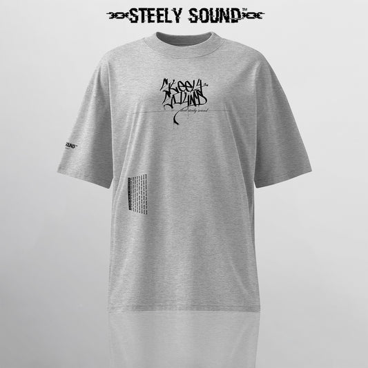 TAGGED25 STEELY SOUND - Grey Oversized Tee