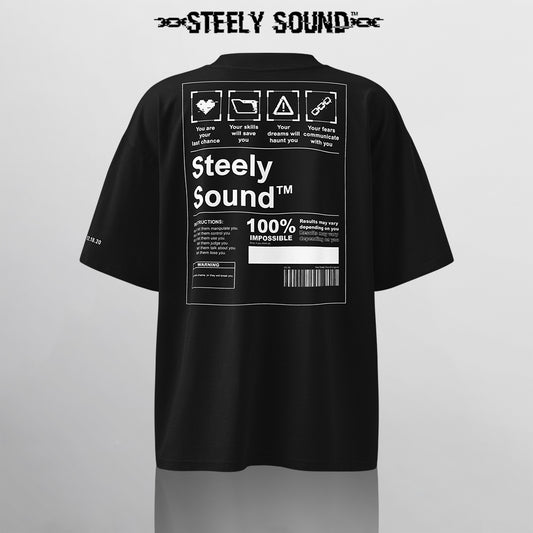INSTRUCTIONS - STEELY SOUND Black Oversized Tee
