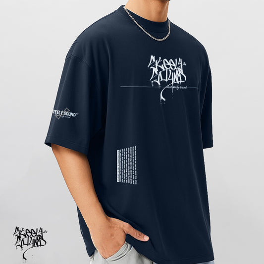 TAGGED25 STEELY SOUND - Navy Oversized Tee