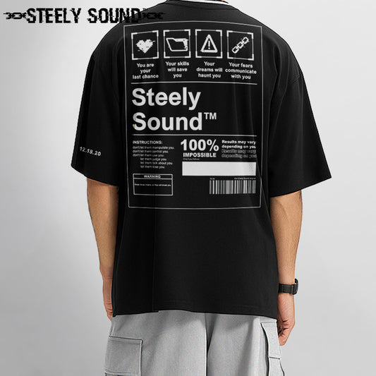 INSTRUCTIONS - STEELY SOUND Black Oversized Tee